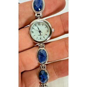 Avon Quartz Watch Bracelet Blue Stones Band Japan Movement | works!